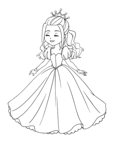 Princess Frilly Dress Long Hair Coloring Pages Pdf, Free Vectors File